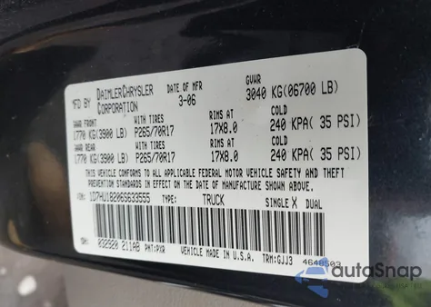 2006 Dodge Ram 1500 Laramie from USA, damaged, VIN 1D7HU18206S633555